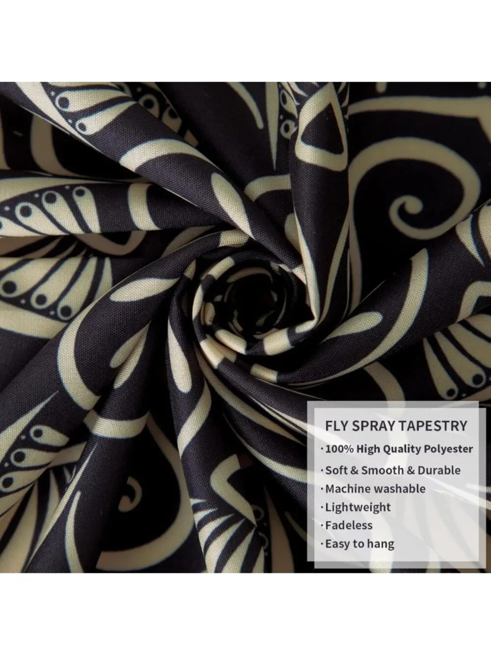 Large Black Gold Mandala Tapestry - Bohemian Astrology Wall Art for Home Decor
